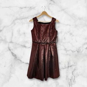 Pippa & Julie Girls Red Metallic Houndstooth Brocade Party Dress - 16. NEW